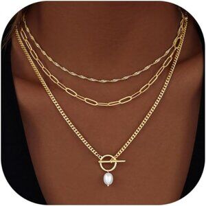 Women's Stackable Dainty Gold Plated Trendy Circle Chain Pendant Necklace